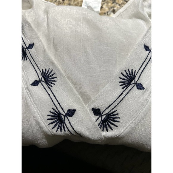 Kona Sol Women's Swim Cover Size‎ Medium White W/Navy Crochet Embroidered Beach - Picture 1 of 9